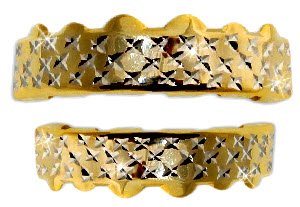 Diamond Cut Two Tone Gold & Silver Removeable Mouth Grillz Set (Top & Bottom) Design 2